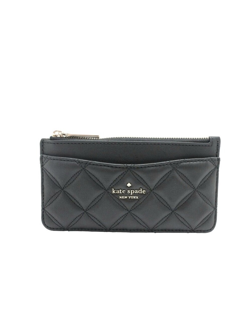 kate spade black quilted zip card wallet with gold-tone logo - Picture 1 of 3